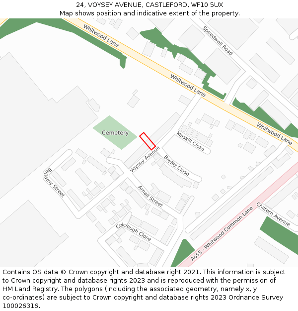 24, VOYSEY AVENUE, CASTLEFORD, WF10 5UX: Location map and indicative extent of plot