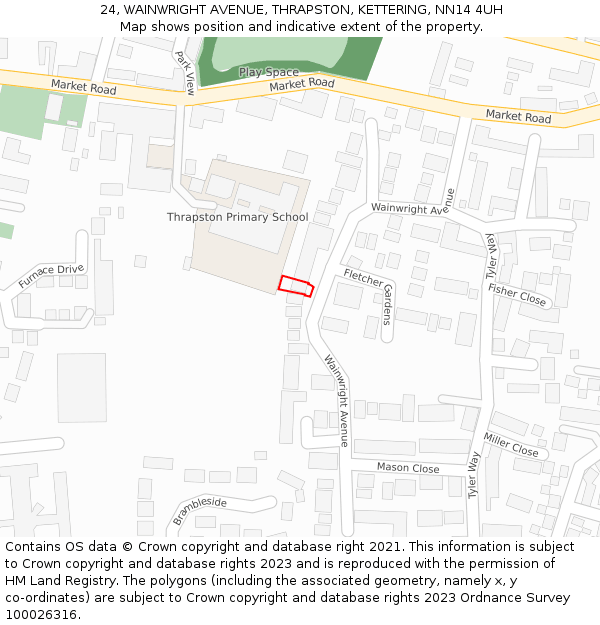 24, WAINWRIGHT AVENUE, THRAPSTON, KETTERING, NN14 4UH: Location map and indicative extent of plot