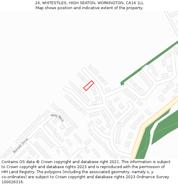 24, WHITESTILES, HIGH SEATON, WORKINGTON, CA14 1LL: Location map and indicative extent of plot