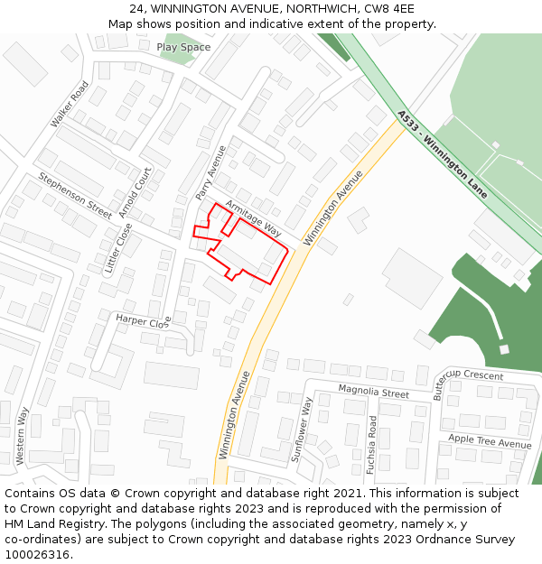 24, WINNINGTON AVENUE, NORTHWICH, CW8 4EE: Location map and indicative extent of plot