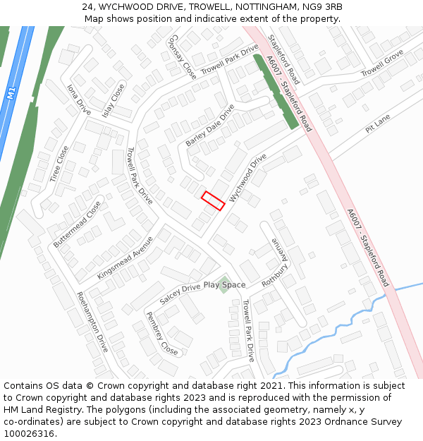 24, WYCHWOOD DRIVE, TROWELL, NOTTINGHAM, NG9 3RB: Location map and indicative extent of plot