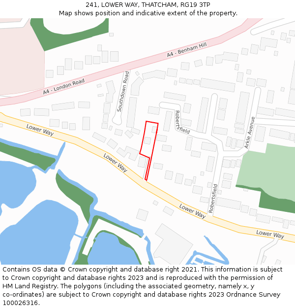 241, LOWER WAY, THATCHAM, RG19 3TP: Location map and indicative extent of plot