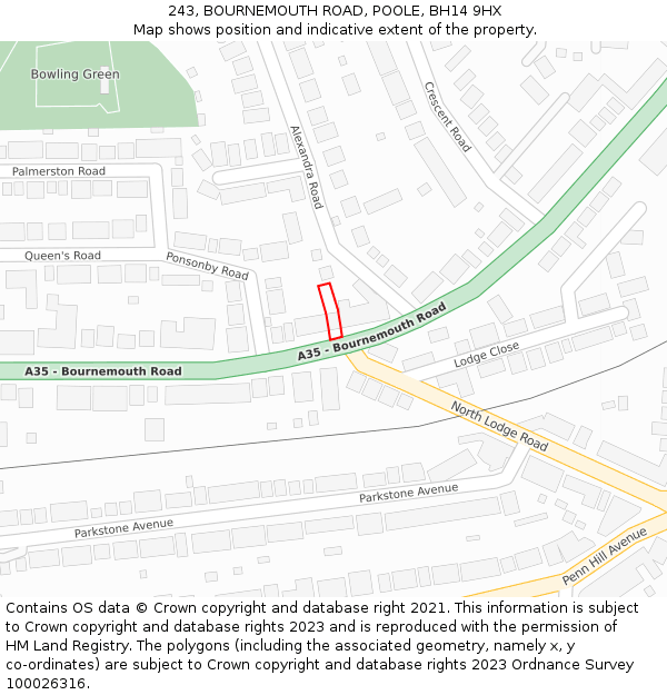 243, BOURNEMOUTH ROAD, POOLE, BH14 9HX: Location map and indicative extent of plot