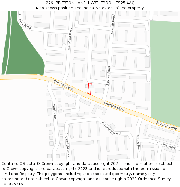 246, BRIERTON LANE, HARTLEPOOL, TS25 4AQ: Location map and indicative extent of plot