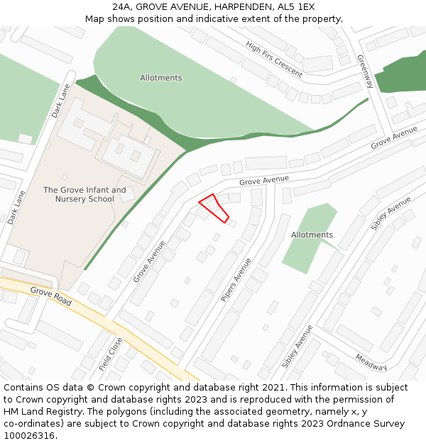 24A, GROVE AVENUE, HARPENDEN, AL5 1EX: Location map and indicative extent of plot