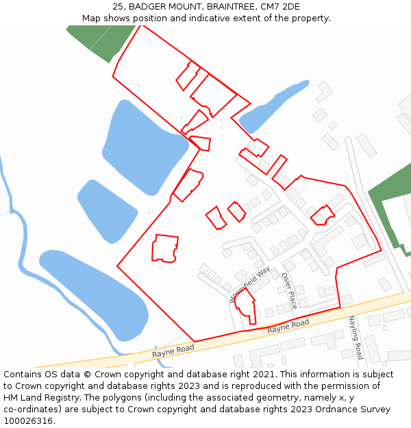 25, BADGER MOUNT, BRAINTREE, CM7 2DE: Location map and indicative extent of plot