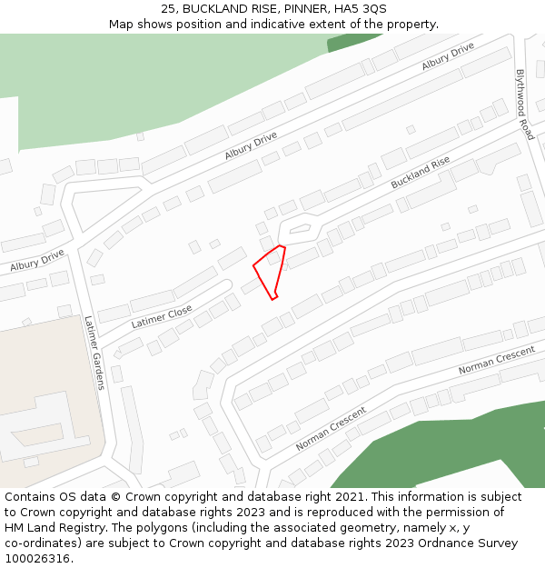 25, BUCKLAND RISE, PINNER, HA5 3QS: Location map and indicative extent of plot