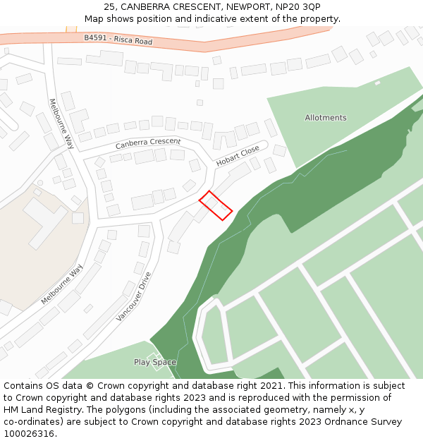 25, CANBERRA CRESCENT, NEWPORT, NP20 3QP: Location map and indicative extent of plot