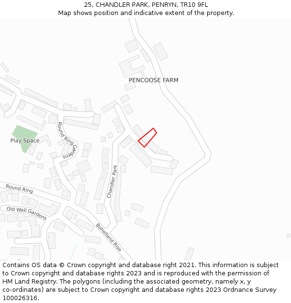 25, CHANDLER PARK, PENRYN, TR10 9FL: Location map and indicative extent of plot