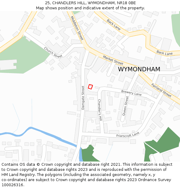 25, CHANDLERS HILL, WYMONDHAM, NR18 0BE: Location map and indicative extent of plot