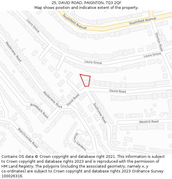 25, DAVID ROAD, PAIGNTON, TQ3 2QF: Location map and indicative extent of plot