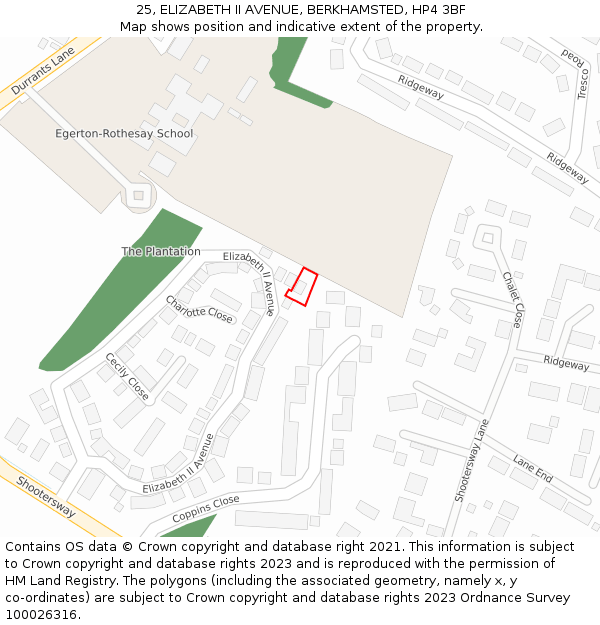 25, ELIZABETH II AVENUE, BERKHAMSTED, HP4 3BF: Location map and indicative extent of plot