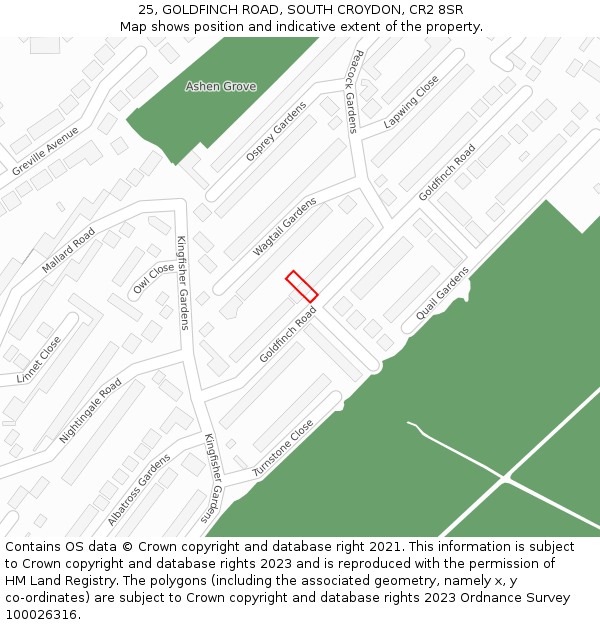 25, GOLDFINCH ROAD, SOUTH CROYDON, CR2 8SR: Location map and indicative extent of plot