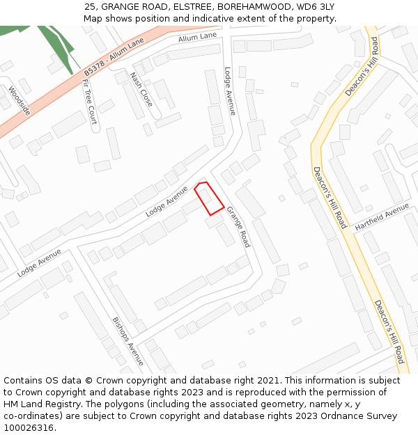 25, GRANGE ROAD, ELSTREE, BOREHAMWOOD, WD6 3LY: Location map and indicative extent of plot