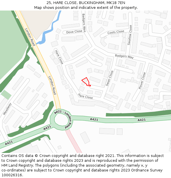 25, HARE CLOSE, BUCKINGHAM, MK18 7EN: Location map and indicative extent of plot