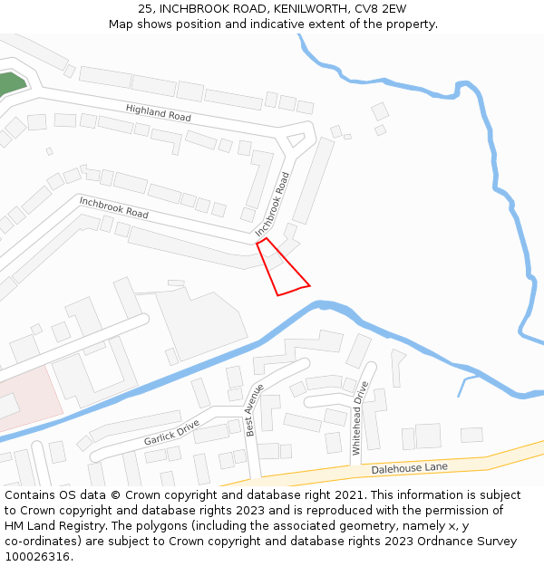 25, INCHBROOK ROAD, KENILWORTH, CV8 2EW: Location map and indicative extent of plot