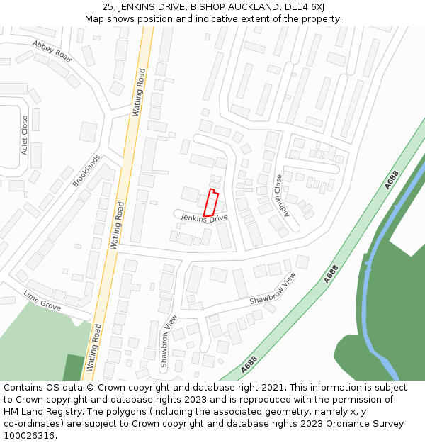 25, JENKINS DRIVE, BISHOP AUCKLAND, DL14 6XJ: Location map and indicative extent of plot