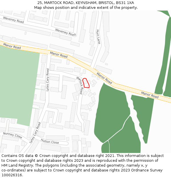 25, MARTOCK ROAD, KEYNSHAM, BRISTOL, BS31 1XA: Location map and indicative extent of plot