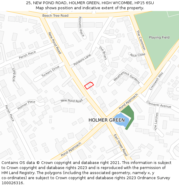 25, NEW POND ROAD, HOLMER GREEN, HIGH WYCOMBE, HP15 6SU: Location map and indicative extent of plot