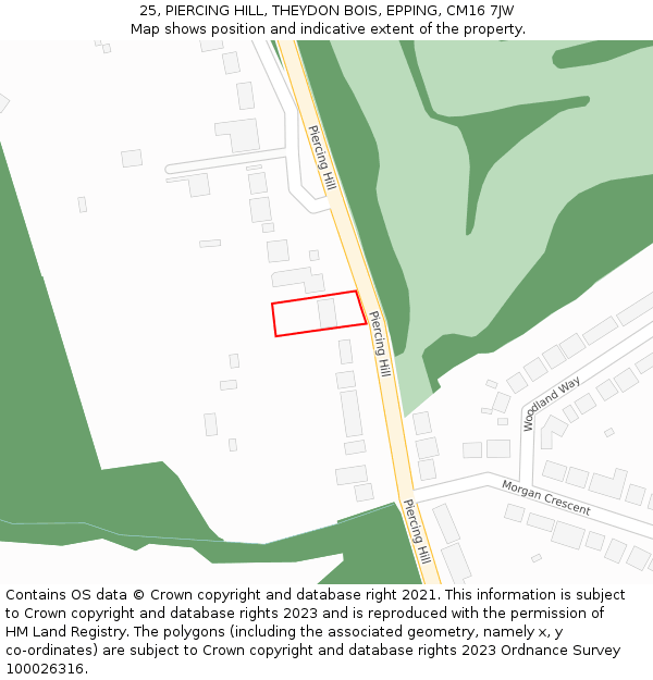 25, PIERCING HILL, THEYDON BOIS, EPPING, CM16 7JW: Location map and indicative extent of plot