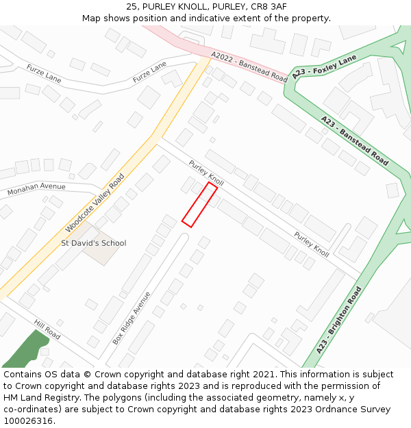 25, PURLEY KNOLL, PURLEY, CR8 3AF: Location map and indicative extent of plot