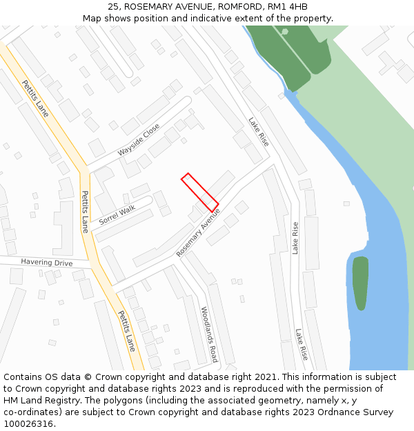 25, ROSEMARY AVENUE, ROMFORD, RM1 4HB: Location map and indicative extent of plot