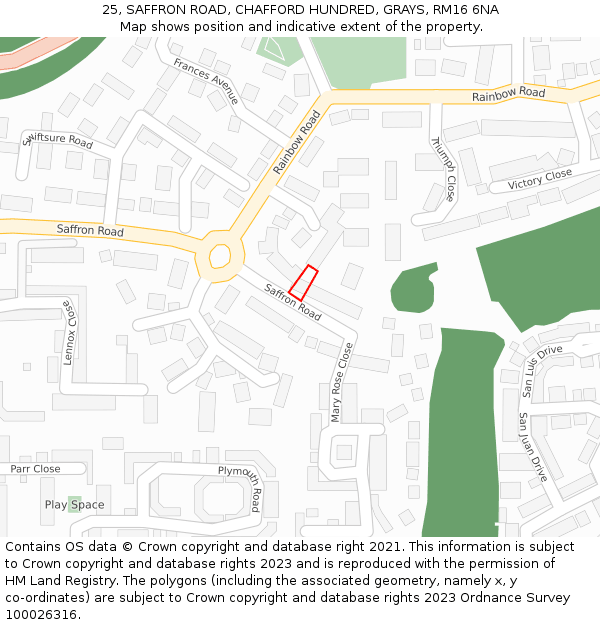 25, SAFFRON ROAD, CHAFFORD HUNDRED, GRAYS, RM16 6NA: Location map and indicative extent of plot