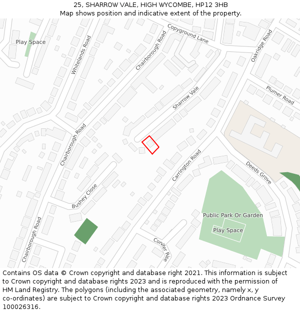 25, SHARROW VALE, HIGH WYCOMBE, HP12 3HB: Location map and indicative extent of plot