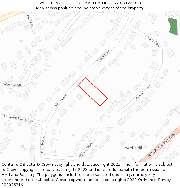 25, THE MOUNT, FETCHAM, LEATHERHEAD, KT22 9EB: Location map and indicative extent of plot