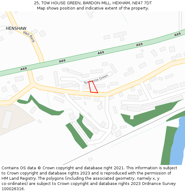 25, TOW HOUSE GREEN, BARDON MILL, HEXHAM, NE47 7DT: Location map and indicative extent of plot