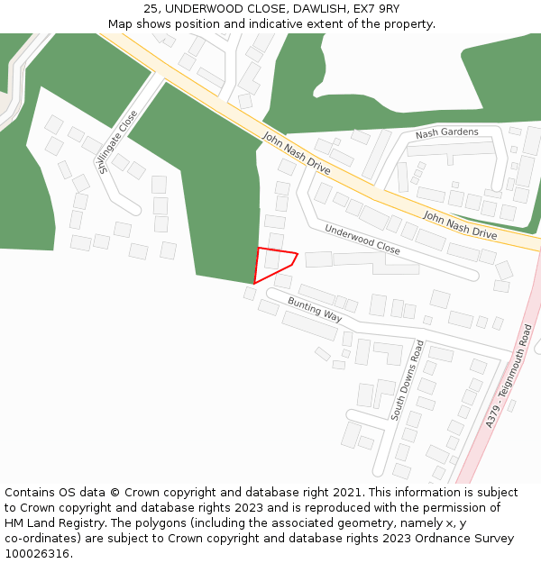 25, UNDERWOOD CLOSE, DAWLISH, EX7 9RY: Location map and indicative extent of plot