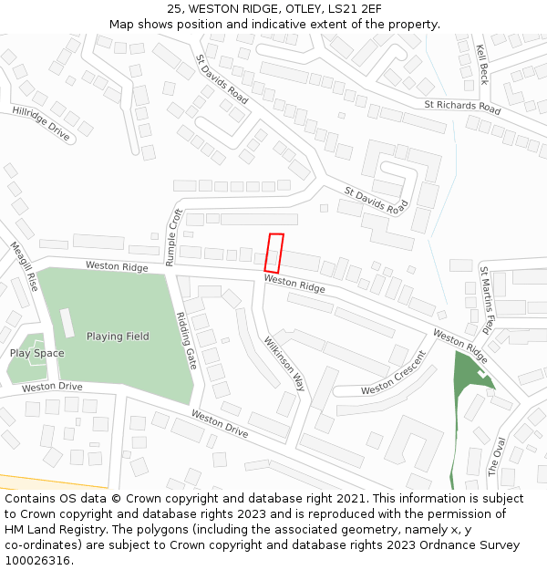 25, WESTON RIDGE, OTLEY, LS21 2EF: Location map and indicative extent of plot