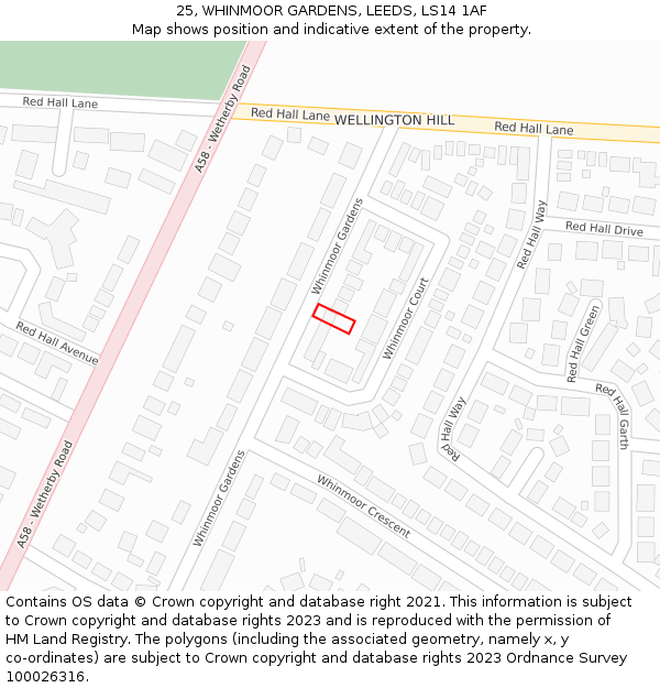 25, WHINMOOR GARDENS, LEEDS, LS14 1AF: Location map and indicative extent of plot