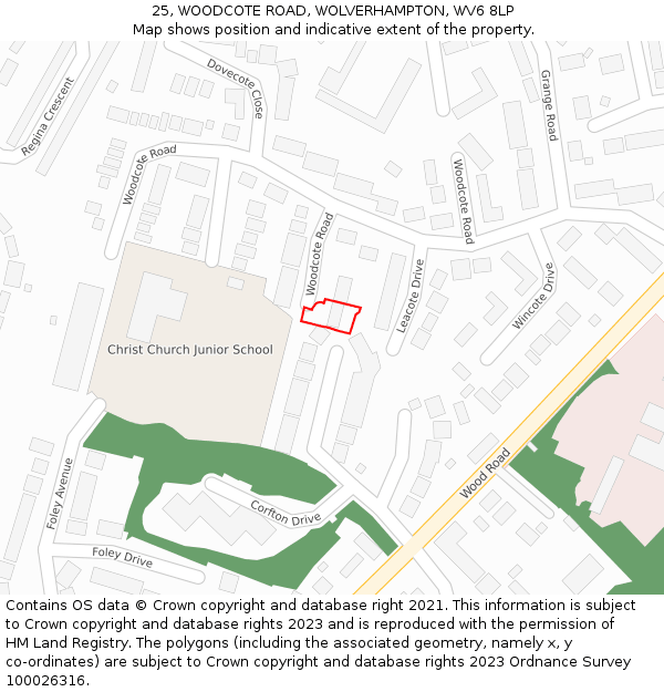 25, WOODCOTE ROAD, WOLVERHAMPTON, WV6 8LP: Location map and indicative extent of plot