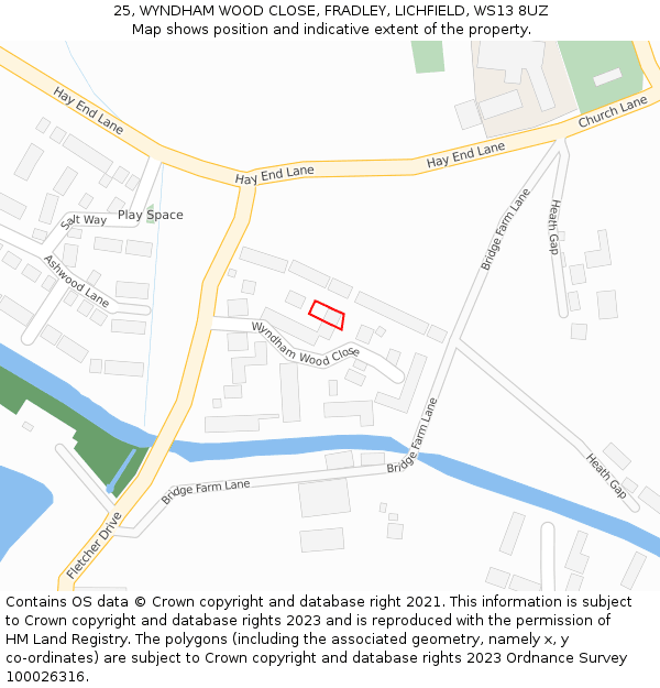 25, WYNDHAM WOOD CLOSE, FRADLEY, LICHFIELD, WS13 8UZ: Location map and indicative extent of plot