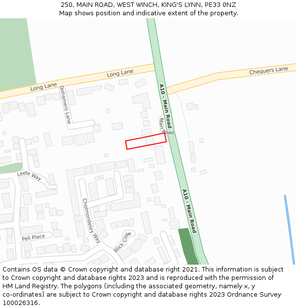 250, MAIN ROAD, WEST WINCH, KING'S LYNN, PE33 0NZ: Location map and indicative extent of plot