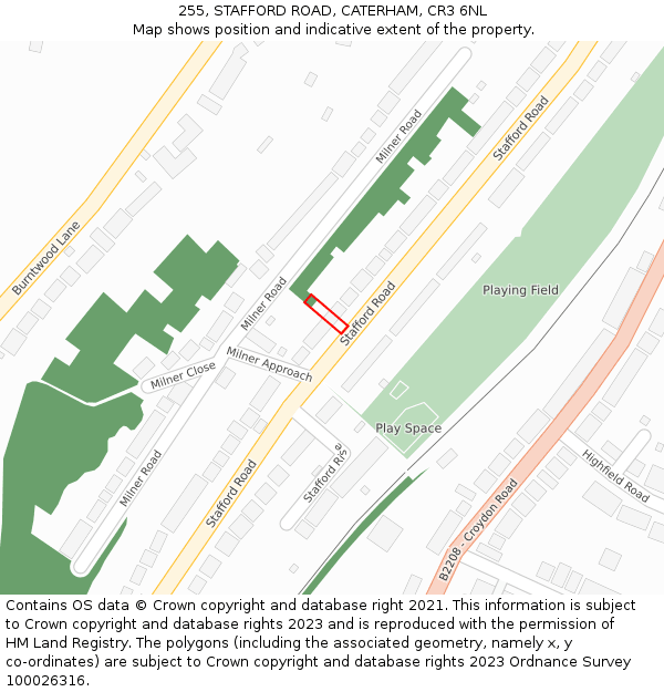 255, STAFFORD ROAD, CATERHAM, CR3 6NL: Location map and indicative extent of plot