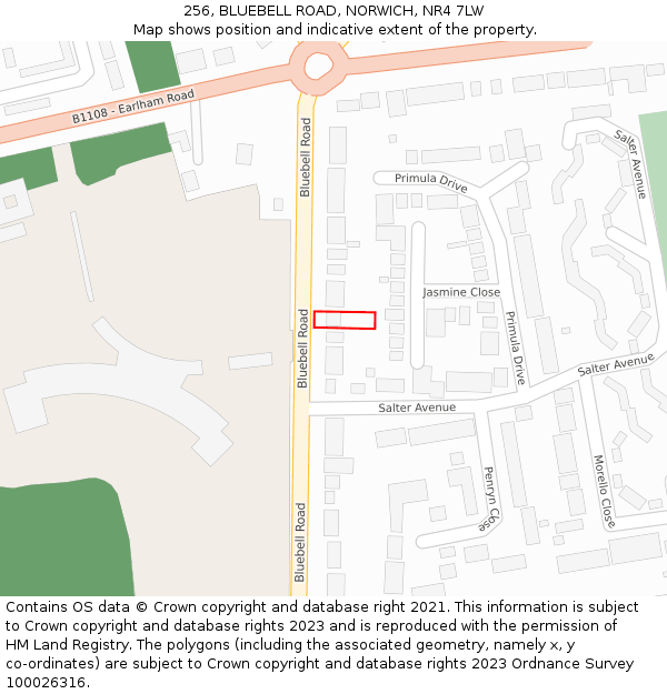 256, BLUEBELL ROAD, NORWICH, NR4 7LW: Location map and indicative extent of plot