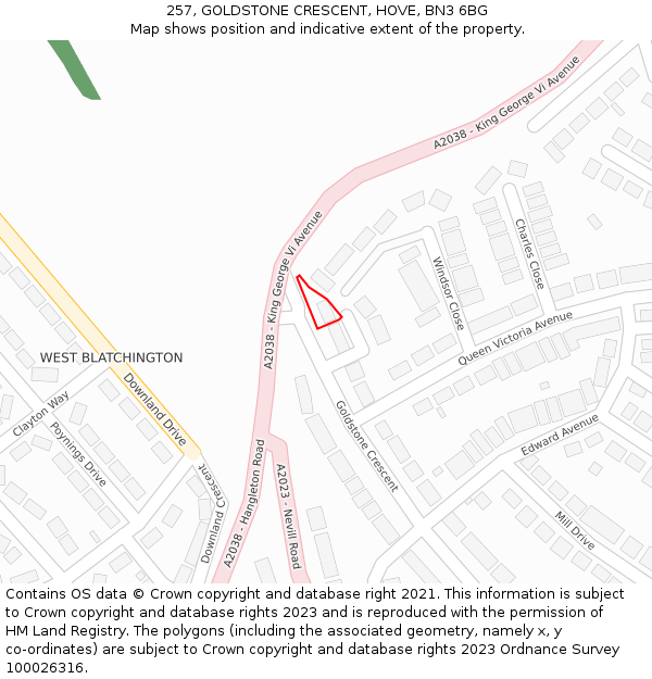 257, GOLDSTONE CRESCENT, HOVE, BN3 6BG: Location map and indicative extent of plot