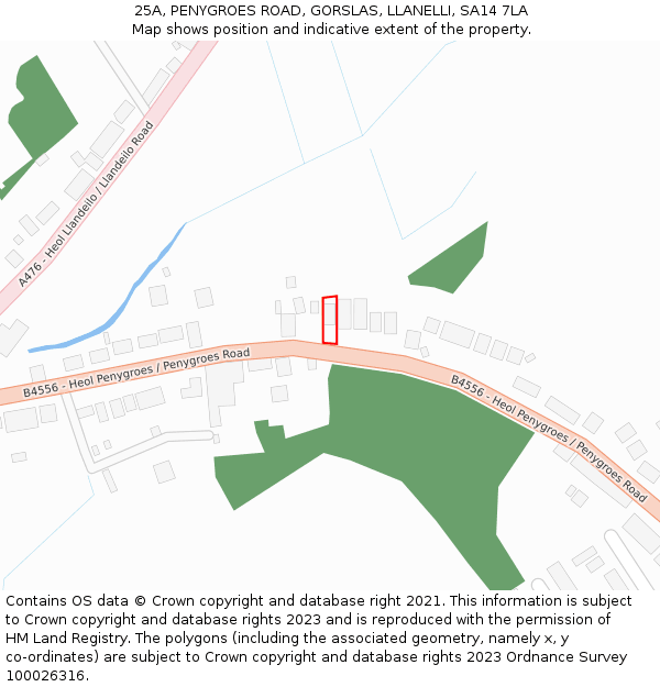 25A, PENYGROES ROAD, GORSLAS, LLANELLI, SA14 7LA: Location map and indicative extent of plot