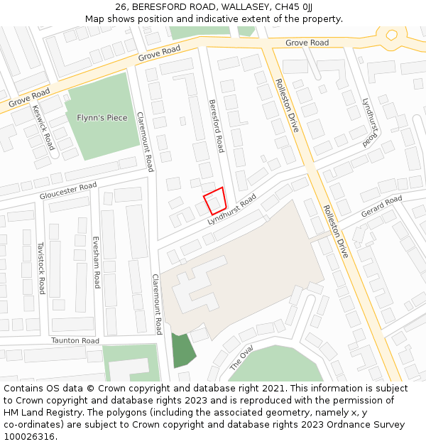 26, BERESFORD ROAD, WALLASEY, CH45 0JJ: Location map and indicative extent of plot