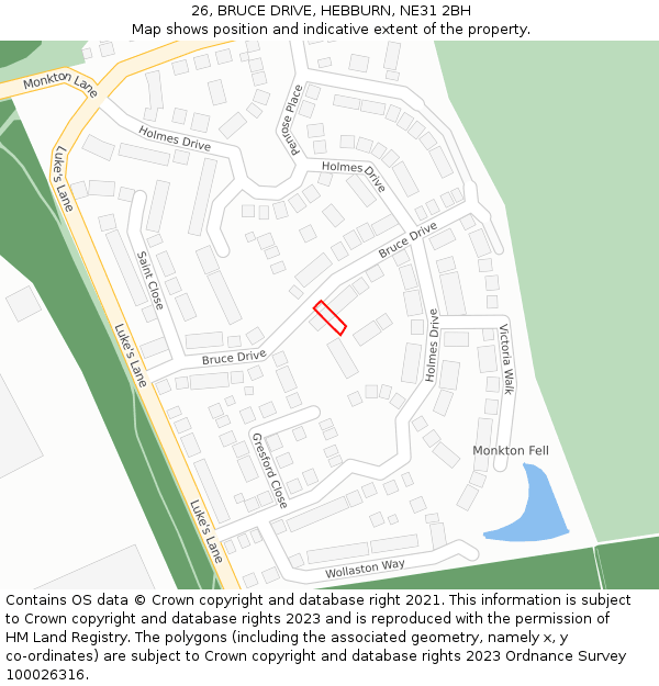 26, BRUCE DRIVE, HEBBURN, NE31 2BH: Location map and indicative extent of plot