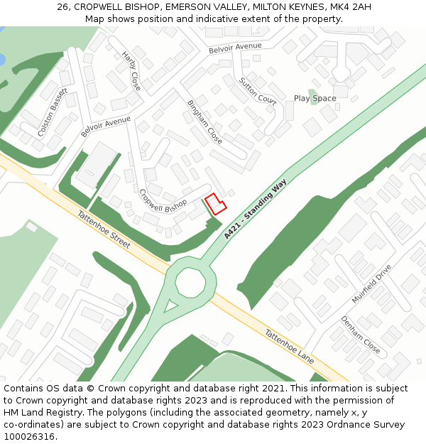 26, CROPWELL BISHOP, EMERSON VALLEY, MILTON KEYNES, MK4 2AH: Location map and indicative extent of plot