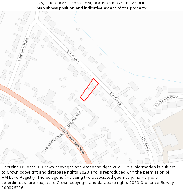 26, ELM GROVE, BARNHAM, BOGNOR REGIS, PO22 0HL: Location map and indicative extent of plot