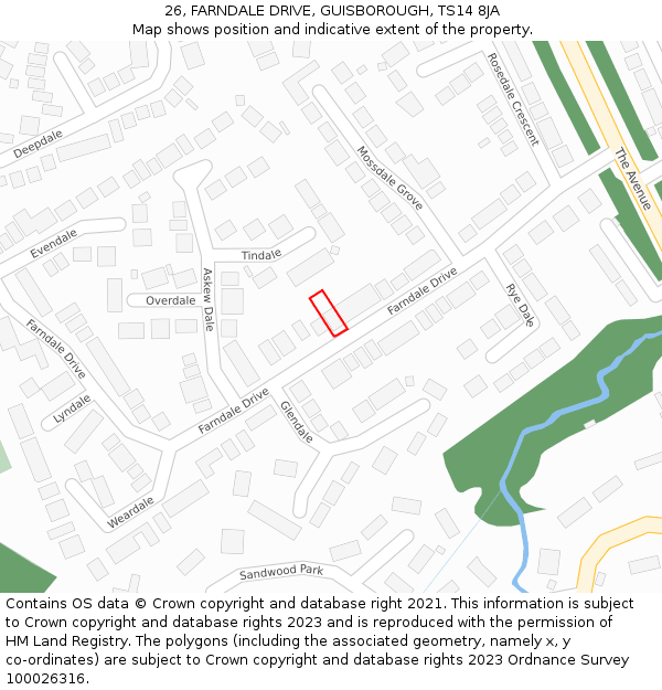 26, FARNDALE DRIVE, GUISBOROUGH, TS14 8JA: Location map and indicative extent of plot