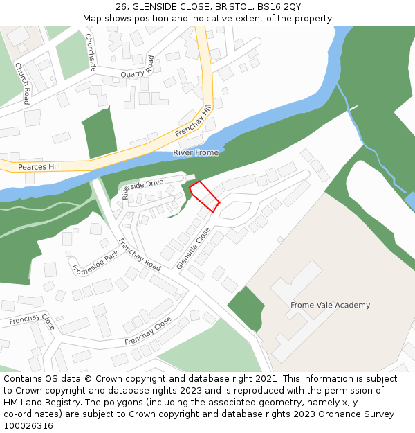 26, GLENSIDE CLOSE, BRISTOL, BS16 2QY: Location map and indicative extent of plot