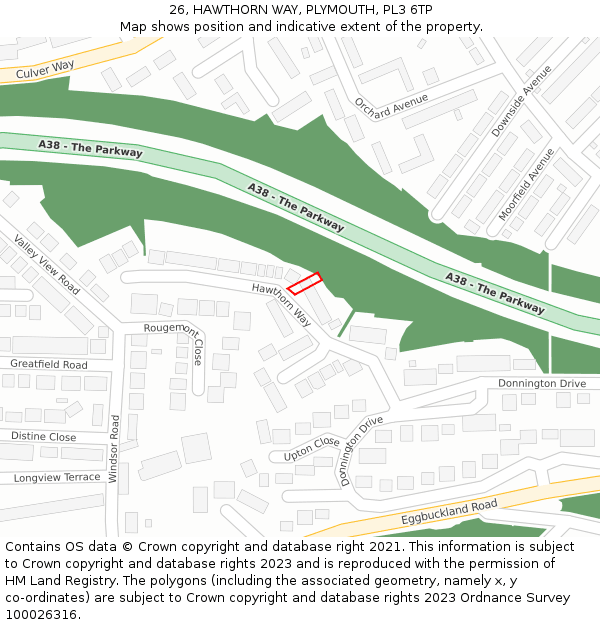 26, HAWTHORN WAY, PLYMOUTH, PL3 6TP: Location map and indicative extent of plot