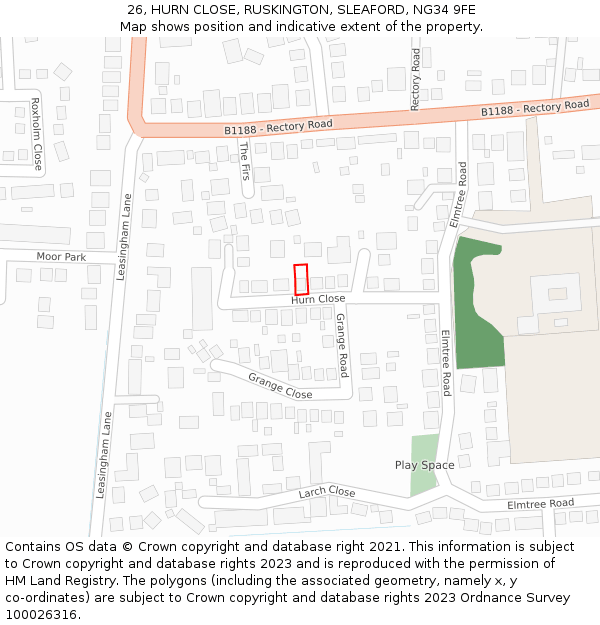 26, HURN CLOSE, RUSKINGTON, SLEAFORD, NG34 9FE: Location map and indicative extent of plot