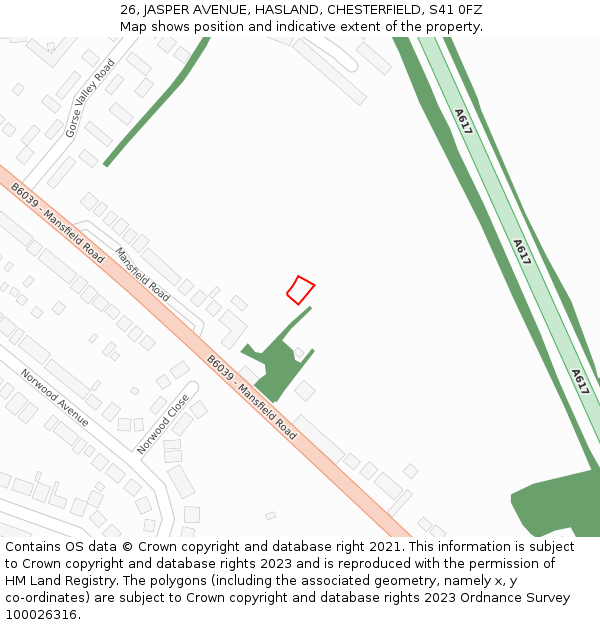 26, JASPER AVENUE, HASLAND, CHESTERFIELD, S41 0FZ: Location map and indicative extent of plot