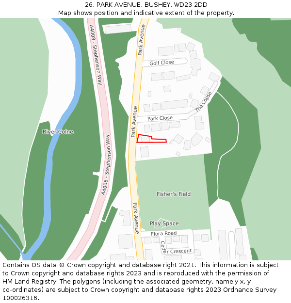 26, PARK AVENUE, BUSHEY, WD23 2DD: Location map and indicative extent of plot